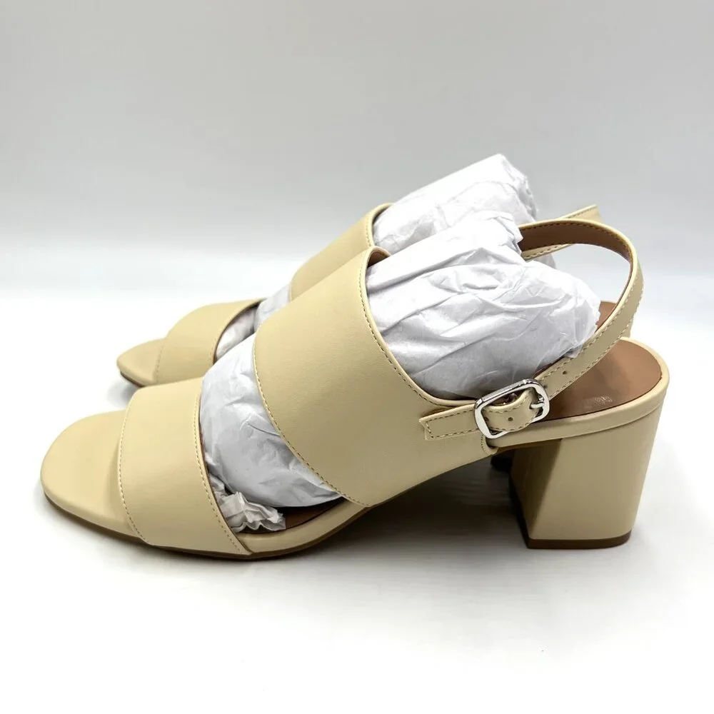 Aerosoles Womens Size 7.5 Emmex‎ Cream Beige Slingback Block Heels Sandals Shoes